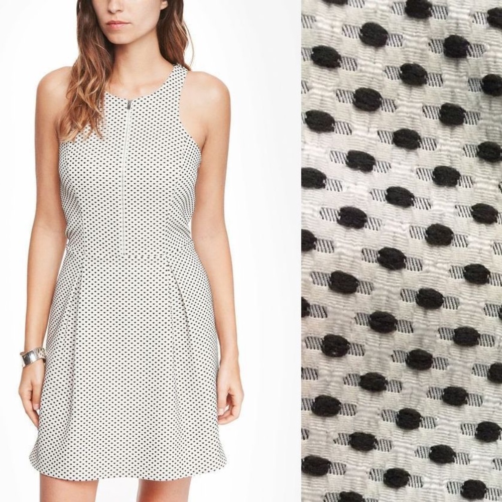 Express Textured Dot Print Zip Front Dress